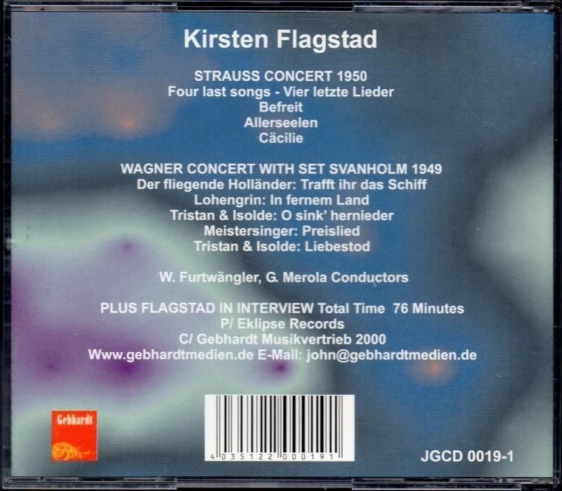 サブ画像1:Rシュトラウス歌曲集 (4つの最後の歌 初演含む)、ワーグナー・コンサート フラグスタート(S) 他 /L (JGCD0019-1)ジャケット写真 サブ画像1:Rシュトラウス歌曲集 (4つの最後の歌 初演含む)、ワーグナー・コンサート フラグスタート(S) 他 /L (JGCD0019-1)ジャケット写真