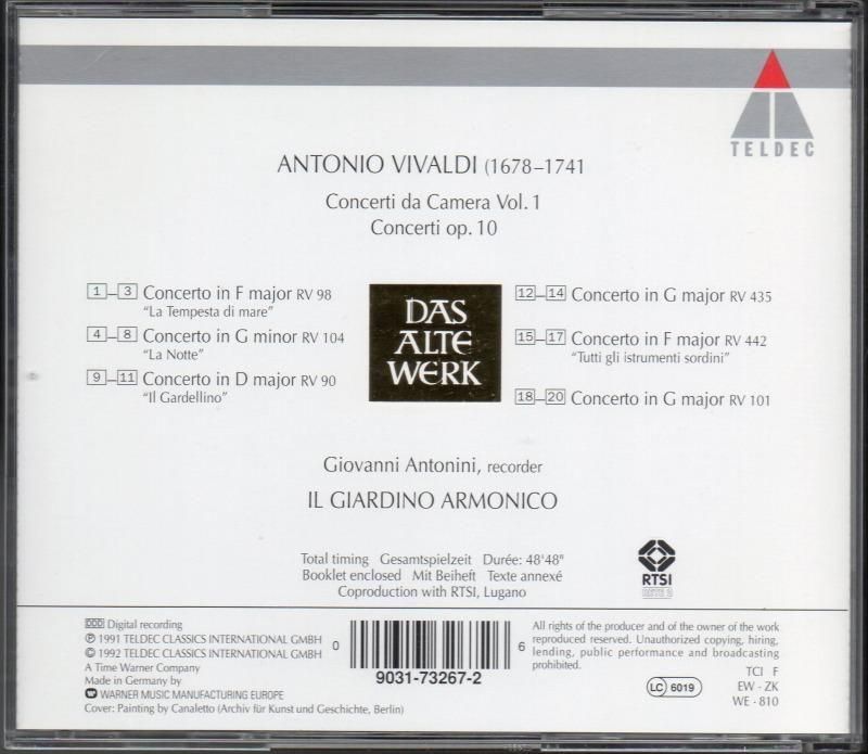 サブ画像1:ヴィヴァルディ:リコーダー協奏曲集 (Op.10) アントニーニ(bfl) ジャルディーノ・アルモニコ (TELDEC)*ジャケット写真 サブ画像1:ヴィヴァルディ:リコーダー協奏曲集 (Op.10) アントニーニ(bfl) ジャルディーノ・アルモニコ (TELDEC)*ジャケット写真