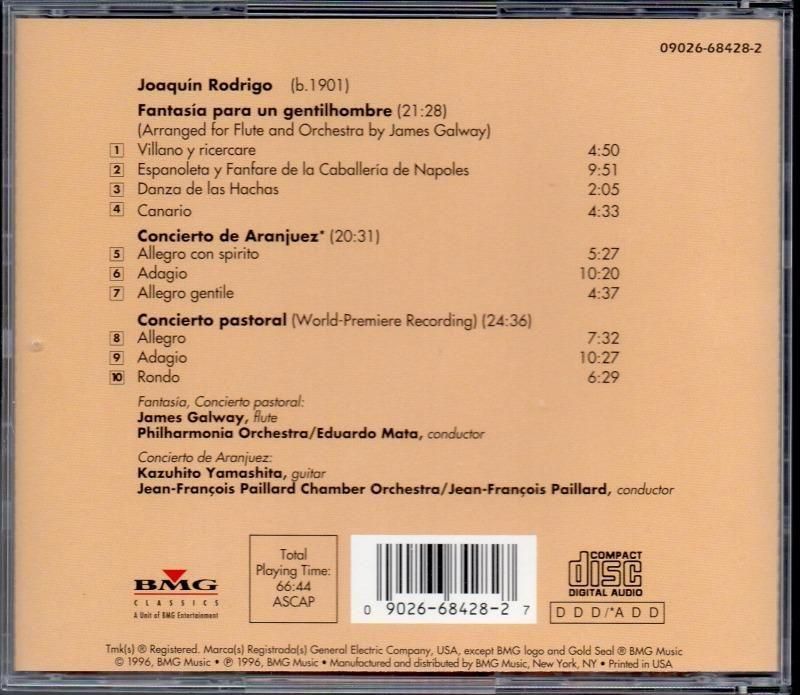 サブ画像1:ロドリーゴ:田園協奏曲,貴紳幻想曲,アランフェス協奏曲 ゴールウェイ(fl) 山下和仁(g) (RCA)ジャケット写真 サブ画像1:ロドリーゴ:田園協奏曲,貴紳幻想曲,アランフェス協奏曲 ゴールウェイ(fl) 山下和仁(g) (RCA)ジャケット写真
