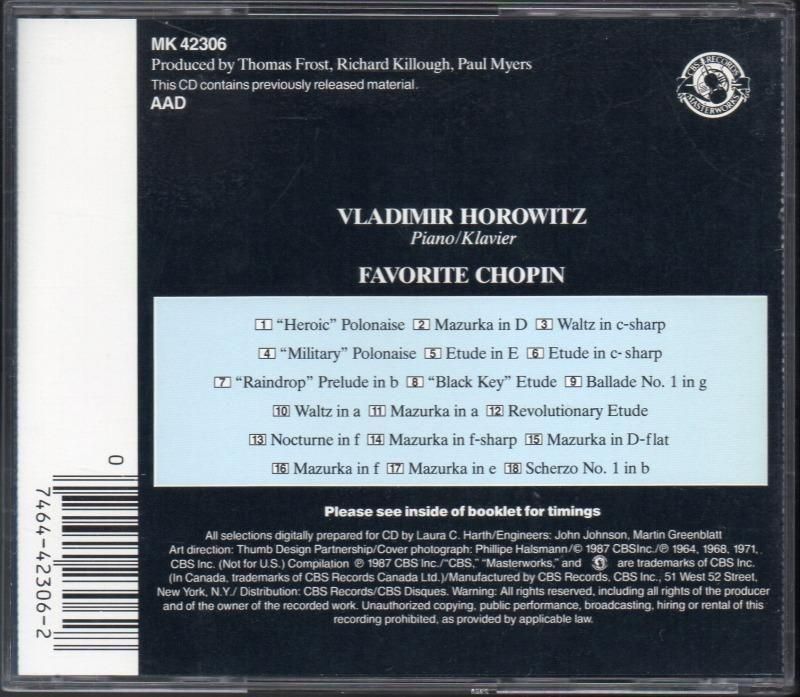サブ画像1:<フェイヴァリット・ショパン> ホロヴィッツ(p) (MK42306)ジャケット写真 サブ画像1:<フェイヴァリット・ショパン> ホロヴィッツ(p) (MK42306)ジャケット写真
