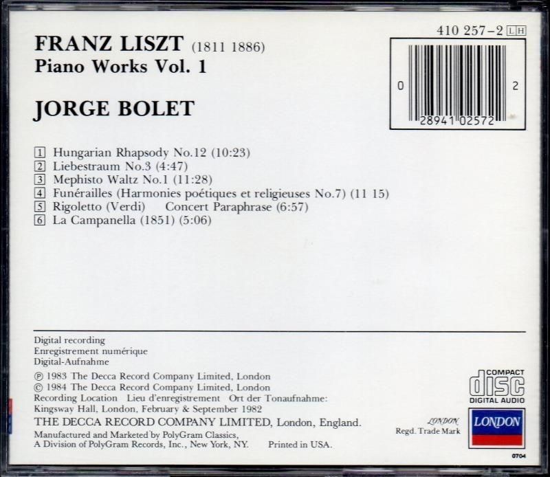 サブ画像1:リスト:ピアノ名曲集 (愛の夢, カンパネラ 他) ボレット(p) (DECCA)ジャケット写真 サブ画像1:リスト:ピアノ名曲集 (愛の夢, カンパネラ 他) ボレット(p) (DECCA)ジャケット写真