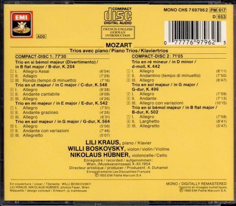サブ画像1:モーツァルト:ピアノ三重奏曲全集 クラウス(p) ボスコフスキー(vn) ヒューブナー(vc) (CHS7697962・2CD)ジャケット写真 サブ画像1:モーツァルト:ピアノ三重奏曲全集 クラウス(p) ボスコフスキー(vn) ヒューブナー(vc) (CHS7697962・2CD)ジャケット写真