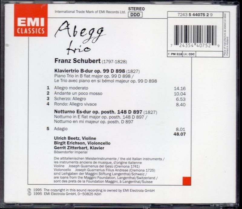 サブ画像1:シューベルト:ピアノ三重奏曲第1番,ノットゥルノ アベッグTr (EMI)ジャケット写真 サブ画像1:シューベルト:ピアノ三重奏曲第1番,ノットゥルノ アベッグTr (EMI)ジャケット写真