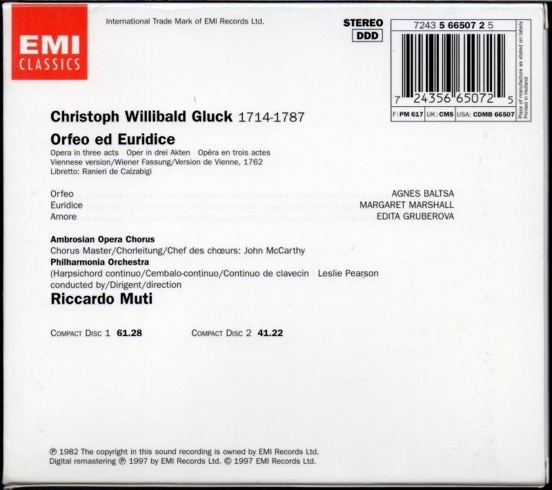 サブ画像1:グルック:オルフェオとエウリディーチェ ムーティ=PO; バルツァ(MS) 他 (EMI・2CD)ジャケット写真 サブ画像1:グルック:オルフェオとエウリディーチェ ムーティ=PO; バルツァ(MS) 他 (EMI・2CD)ジャケット写真