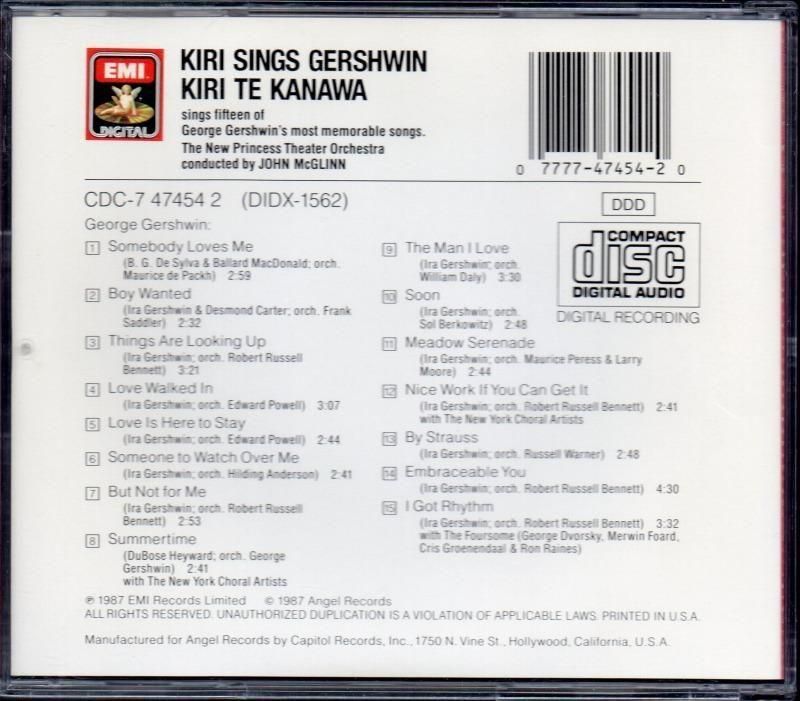 サブ画像1:ガーシュウィン:ソング集 (15曲) テ・カナワ(S) マッグリン=NPTO (CDC7474542)ジャケット写真 サブ画像1:ガーシュウィン:ソング集 (15曲) テ・カナワ(S) マッグリン=NPTO (CDC7474542)ジャケット写真