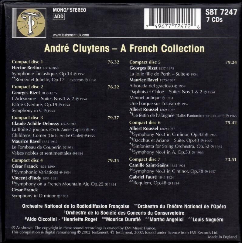 サブ画像1:クリュイタンス=ORNF, OSCC 他 / フランス交響曲, 管弦楽集 (SBT7247・7CD)ジャケット写真 サブ画像1:クリュイタンス=ORNF, OSCC 他 / フランス交響曲, 管弦楽集 (SBT7247・7CD)ジャケット写真