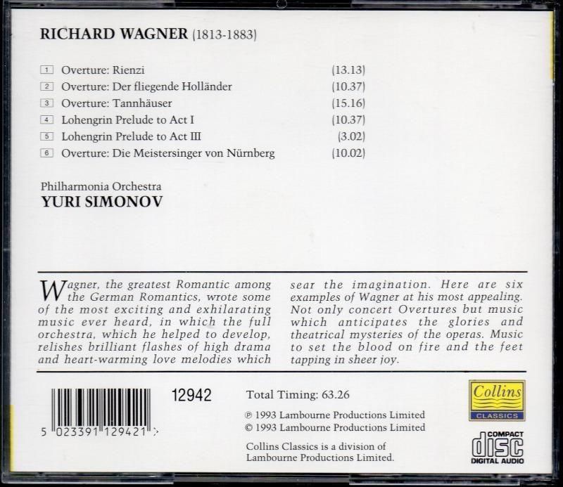 サブ画像1:ワーグナー管弦楽曲集 シモノフ=PO (COLLINS*12942)ジャケット写真 サブ画像1:ワーグナー管弦楽曲集 シモノフ=PO (COLLINS*12942)ジャケット写真
