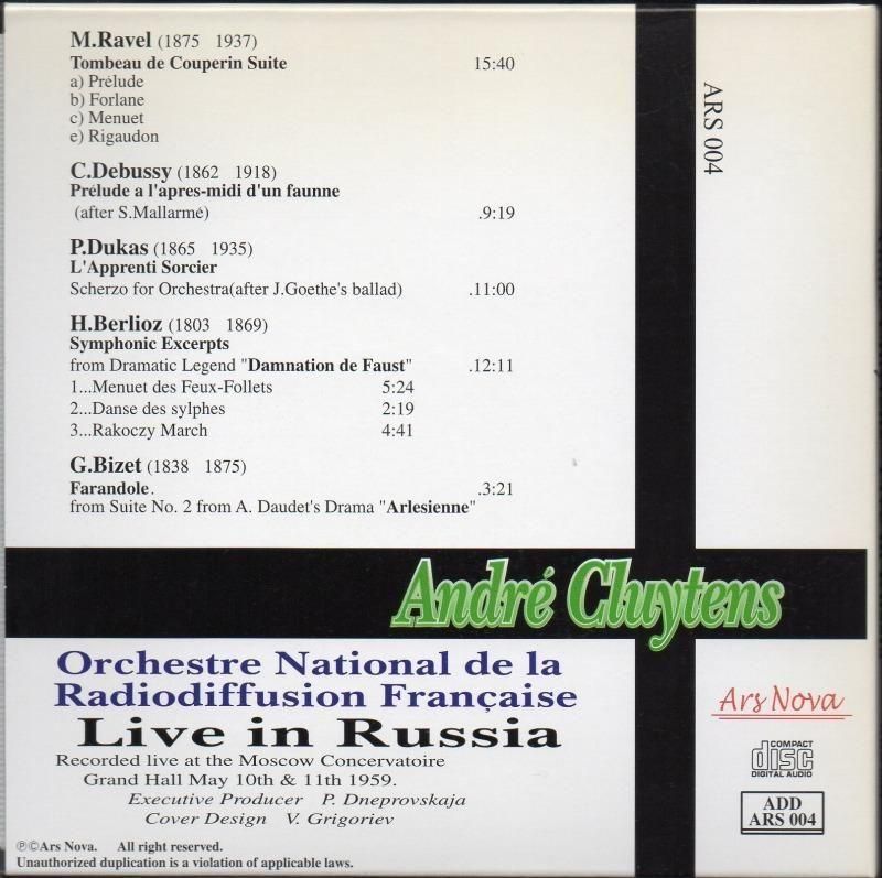 サブ画像1:クリュイタンス=ONRF / ライヴ・イン・ロシア 1959年 (ARS004)ジャケット写真 サブ画像1:クリュイタンス=ONRF / ライヴ・イン・ロシア 1959年 (ARS004)ジャケット写真