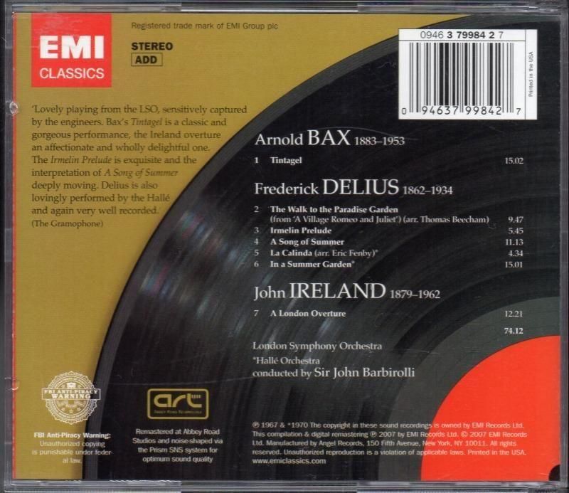 サブ画像1:ディーリアス, バックス, アイアランド 管弦楽曲集 バルビローリ=LSO, ハレo (EMI)ジャケット写真 サブ画像1:ディーリアス, バックス, アイアランド 管弦楽曲集 バルビローリ=LSO, ハレo (EMI)ジャケット写真