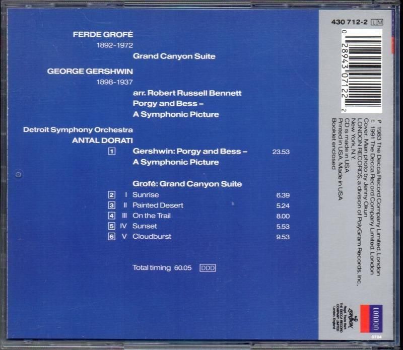 サブ画像1:グローフェ:グランド・キャニオン,ガーシュウィン:ポーギーとベス ドラティ=Det (LONDON)ジャケット写真 サブ画像1:グローフェ:グランド・キャニオン,ガーシュウィン:ポーギーとベス ドラティ=Det (LONDON)ジャケット写真
