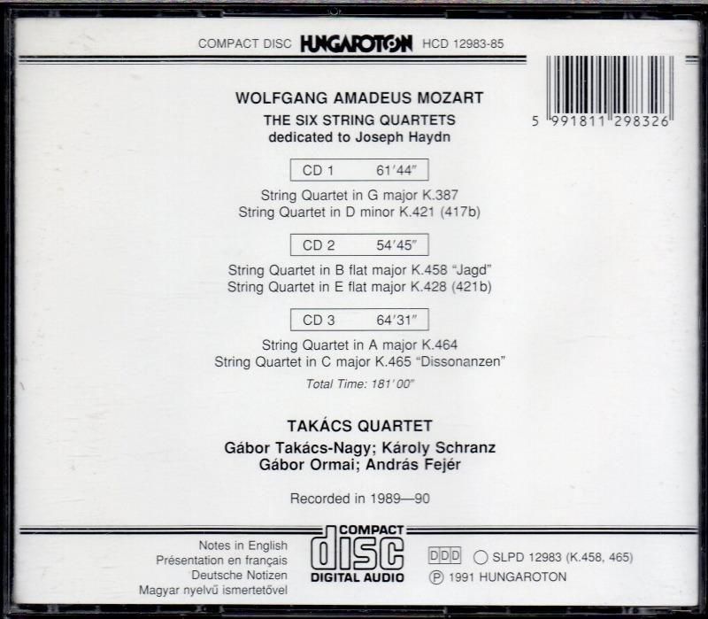サブ画像1:モーツァルト:弦楽四重奏曲第14〜19番 タカーチQ (HCD12983・3CD)ジャケット写真 サブ画像1:モーツァルト:弦楽四重奏曲第14〜19番 タカーチQ (HCD12983・3CD)ジャケット写真