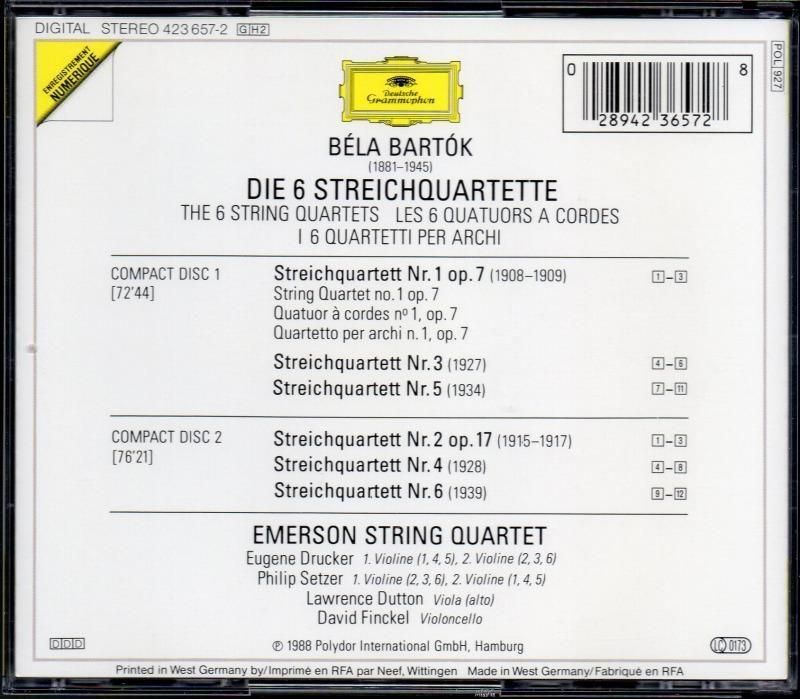 サブ画像1:バルトーク:弦楽四重奏曲全曲 エマーソンSQ (DG・2CD)ジャケット写真 サブ画像1:バルトーク:弦楽四重奏曲全曲 エマーソンSQ (DG・2CD)ジャケット写真