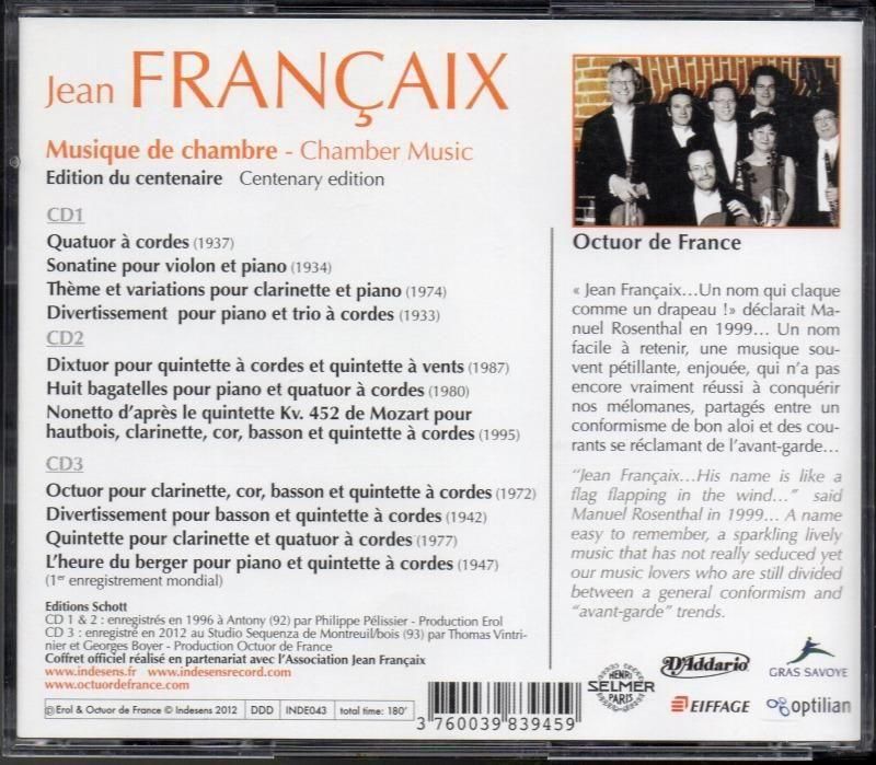 サブ画像1:フランセ室内楽曲集 フランスOct,フランセ(p) (INDE043・3CD)ジャケット写真 サブ画像1:フランセ室内楽曲集 フランスOct,フランセ(p) (INDE043・3CD)ジャケット写真