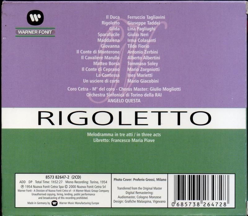 サブ画像1:ヴェルディ:リゴレット クェスタ=; タッデーイ(Br) タリアヴィーニ(T) 他 (W-FONIT・2CD)ジャケット写真 サブ画像1:ヴェルディ:リゴレット クェスタ=; タッデーイ(Br) タリアヴィーニ(T) 他 (W-FONIT・2CD)ジャケット写真