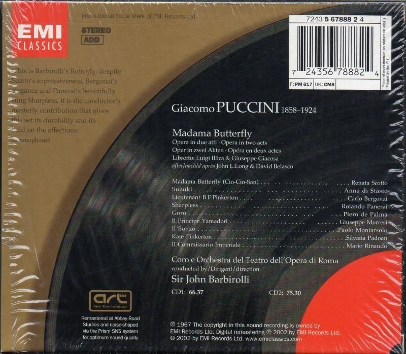 サブ画像1:▽プッチーニ:蝶々夫人 バルビローリ=OTOR; スコット(S) 他 (EMI・2CD)ジャケット写真 サブ画像1:▽プッチーニ:蝶々夫人 バルビローリ=OTOR; スコット(S) 他 (EMI・2CD)ジャケット写真