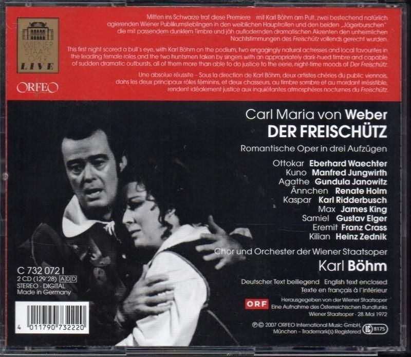 サブ画像1:ウェーバー:魔弾の射手 ベーム=OWSO; キング(T) ヤノヴィッツ(S) 他 /L (ORFEO・2CD)ジャケット写真 サブ画像1:ウェーバー:魔弾の射手 ベーム=OWSO; キング(T) ヤノヴィッツ(S) 他 /L (ORFEO・2CD)ジャケット写真