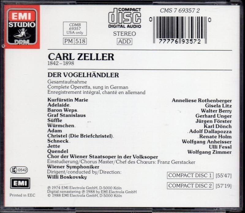 サブ画像1:ツェラー:小鳥売り ボスコフスキー=WS; ダラポッツァ(T) ホルム(S) 他 (CMS7693572・2CD)ジャケット写真 サブ画像1:ツェラー:小鳥売り ボスコフスキー=WS; ダラポッツァ(T) ホルム(S) 他 (CMS7693572・2CD)ジャケット写真