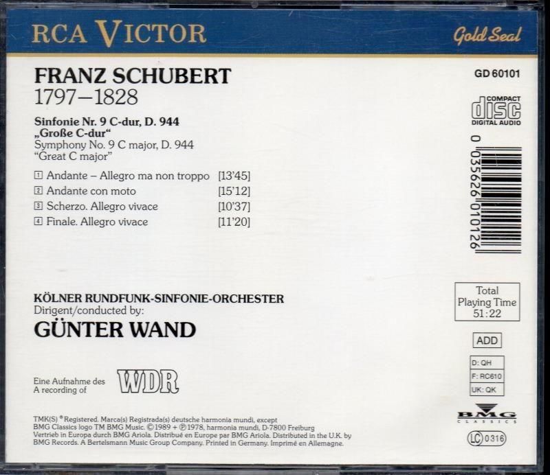 サブ画像1:シューベルト:グレイト ヴァント=ケルン放送so (GD60101)ジャケット写真 サブ画像1:シューベルト:グレイト ヴァント=ケルン放送so (GD60101)ジャケット写真