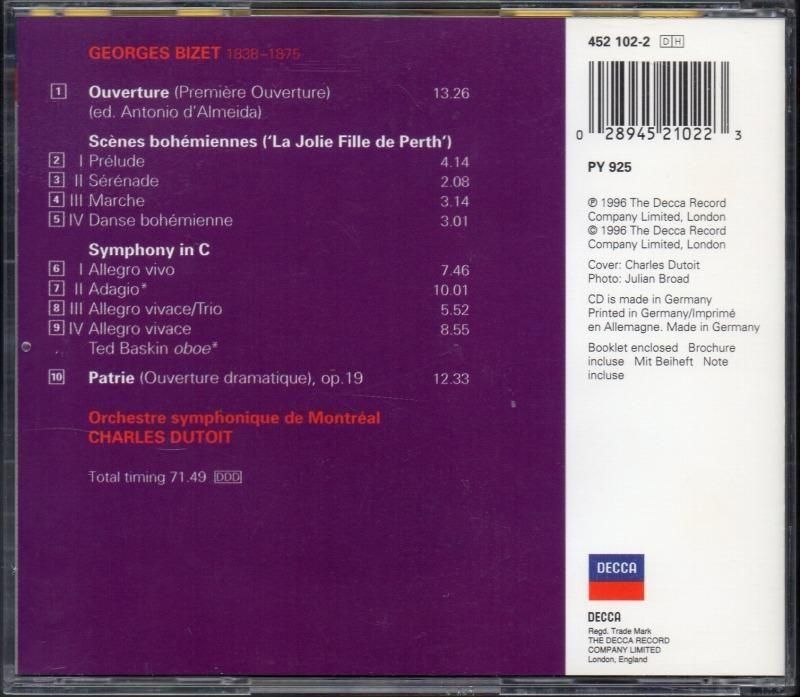 サブ画像1:ビゼー:交響曲,序曲2曲,美しきパースの娘 デュトワ=OSM (DECCA)ジャケット写真 サブ画像1:ビゼー:交響曲,序曲2曲,美しきパースの娘 デュトワ=OSM (DECCA)ジャケット写真