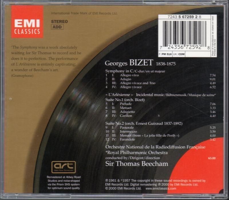 サブ画像1:ビゼー:交響曲,アルルの女 ビーチャム=仏放送o, RPO (EMI)ジャケット写真 サブ画像1:ビゼー:交響曲,アルルの女 ビーチャム=仏放送o, RPO (EMI)ジャケット写真
