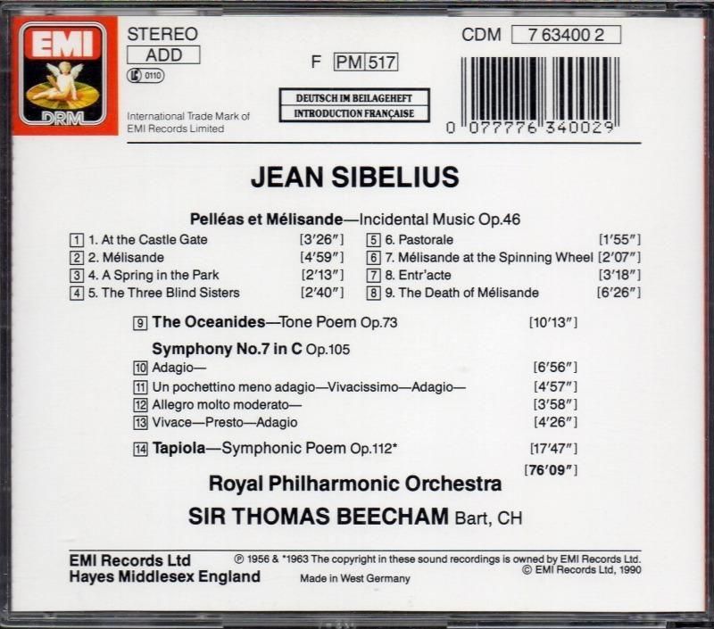 サブ画像1:シベリウス:交響曲第7番,ペレアスとメリザンド 他 ビーチャム=RPO (CDM763400)ジャケット写真 サブ画像1:シベリウス:交響曲第7番,ペレアスとメリザンド 他 ビーチャム=RPO (CDM763400)ジャケット写真