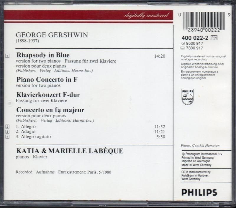 サブ画像1:ガーシュウィン:ピアノ協奏曲,ラ…イン・ブルー (2p版) ラベック姉妹(p) (PHILIPS)*ジャケット写真 サブ画像1:ガーシュウィン:ピアノ協奏曲,ラ…イン・ブルー (2p版) ラベック姉妹(p) (PHILIPS)*ジャケット写真