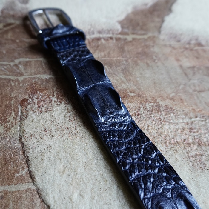 クロコダイル 背ワニ革 レザーベルト 【navy/ネイビー】3.5cm幅 クロコダイル 背ワニ革 レザーベルト 【navy/ネイビー】3.5cm幅