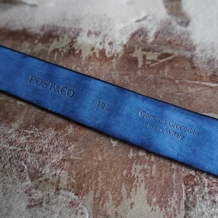 クロコダイル 背ワニ革 レザーベルト 【navy/ネイビー】3.5cm幅 クロコダイル 背ワニ革 レザーベルト 【navy/ネイビー】3.5cm幅