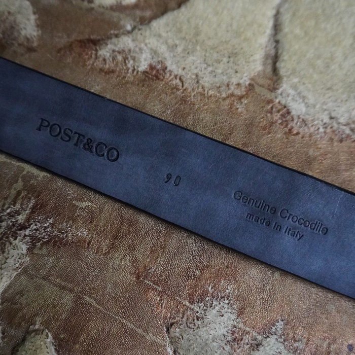 POST&COメンズ クロコダイル 背ワニ革 レザーベルト95 ブルー POST&COメンズ クロコダイル 背ワニ革 レザーベルト95 ブルー