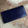 藍染め ポロサス/クロコダイル 二つ折り長財布