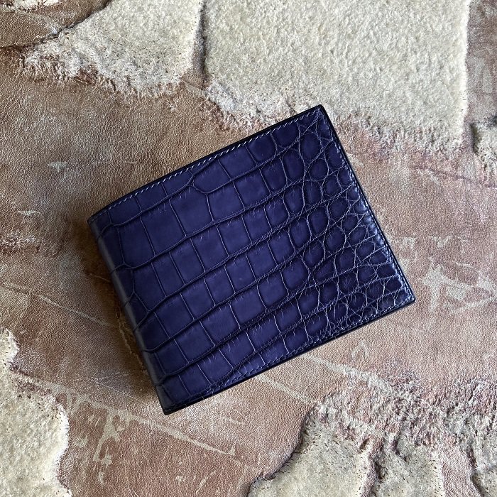 クロコダイル 二つ折り財布 ワニ革 レザー 札 ネイビー 最新モデル 