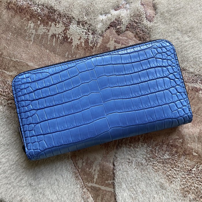 7SENSE クロコダイル 二つ折り財布 藍染 クロコ 財布 ポケット 