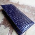 藍染め濃紺ポロサス/スモールクロコダイル二つ折り長財布