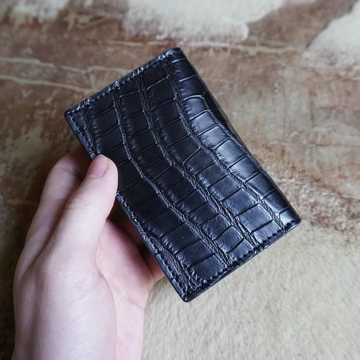 訳あり商品 ナイルクロコダイル ワニ革レザー ブラック 名刺入れ 小物