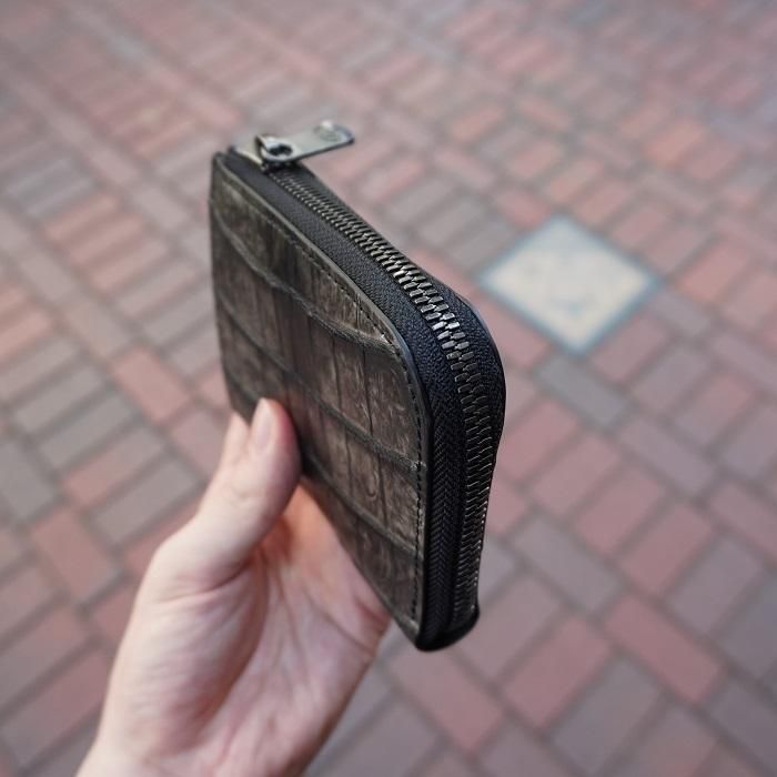 墨染クロコダイル L字ファスナー財布