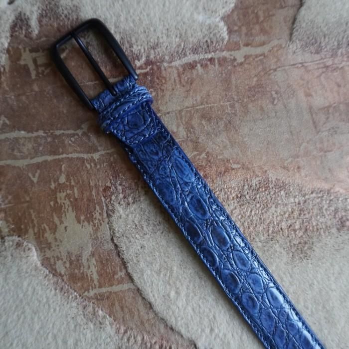 腹ワニ革 レザーベルト 【ブルー】3.5cm幅