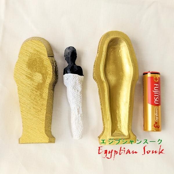 ミニ・エジプト 黄金色・ミイラ付きファラオ棺桶 置物レプリカ像 ミニ・エジプト 黄金色・ミイラ付きファラオ棺桶 置物レプリカ像