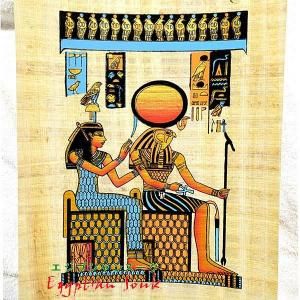 パピルス絵画 A4サイズ ナイル川を進む神々を乗せた太陽の船【単品は