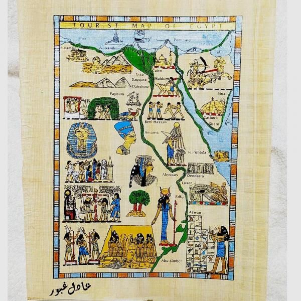 パピルス絵画 エジプトマップ【A4・宅急便のみ】OPで額付
