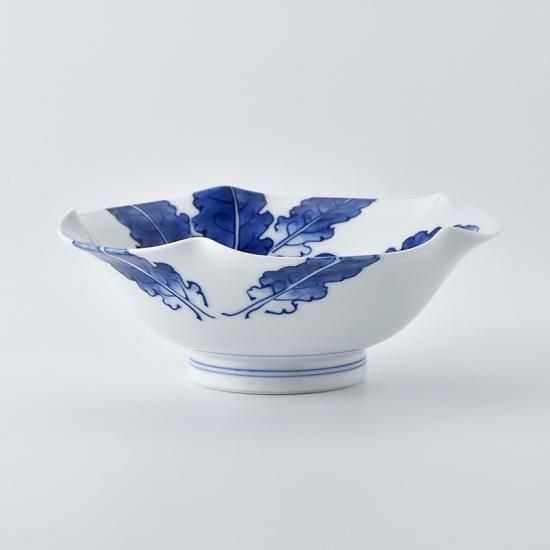 箱付三川内焼 蓋付大鉢 細密青絵染付 平戸祐祥作 菓子鉢 箱付 B638 - 陶芸