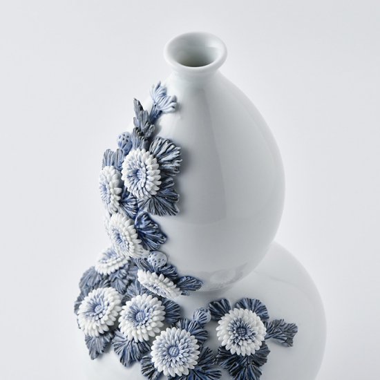 花瓶・フラワースタンド薩摩焼 瓢箪型花瓶風景 飾り花瓶 2点セット