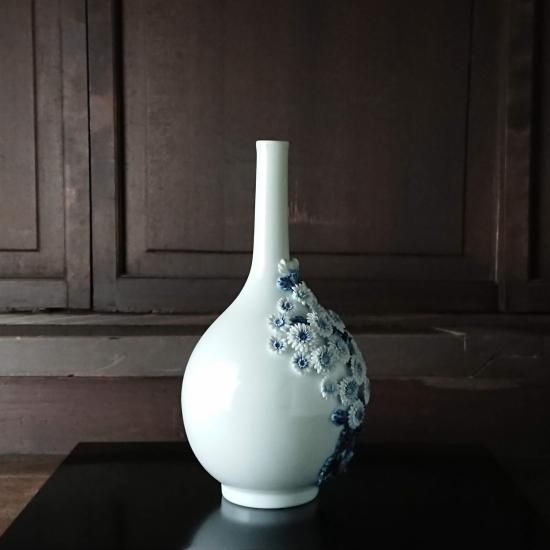 土淵陶あん 白掛菊紅葉 花瓶 - rehda.com