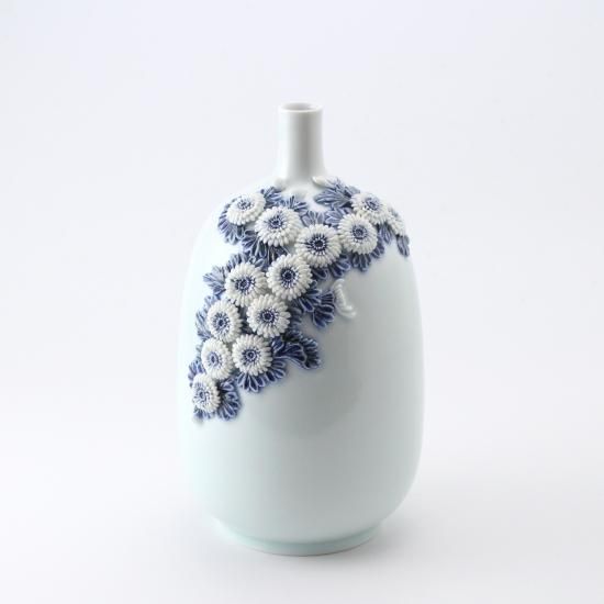 三川内焼 平戸 仙水作 染付山水花瓶 三川内焼 平戸 仙水作 染付山水花瓶