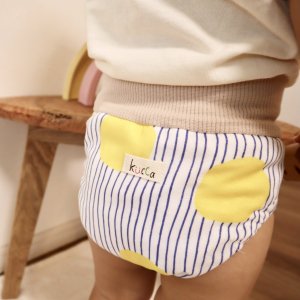 布おむつカバー パンツ型カバー　黄色い太陽 by niko's design　Lサイズ ダブルガーゼ リブウエスト　おむつなし育児