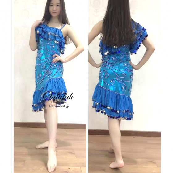 ベリーダンス衣装 ミラーヤドレス ブルー＆シルバーml003 エジプト製
