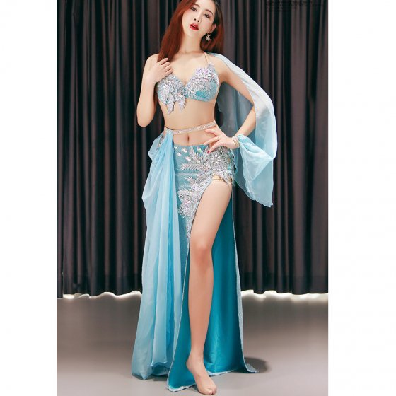 ベリーダンスオリエンタル衣装 シルバー＆ライトブルー lw1580 - ベリーダンス衣装・レディースファッション【Salalah】