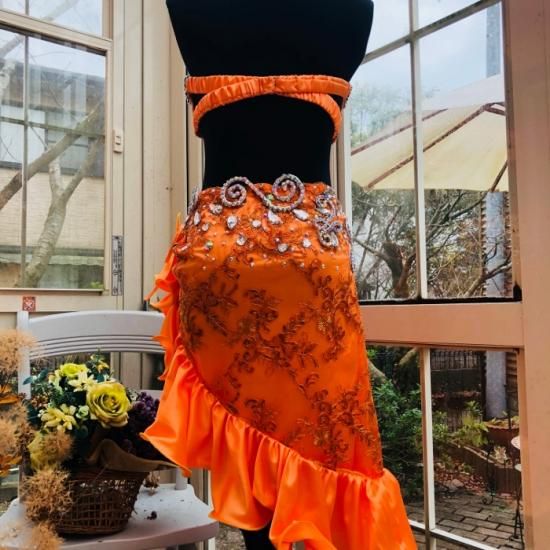 ベリーダンス衣装 フリルミニスカートタイプ オレンジ CP0281 - ベリー