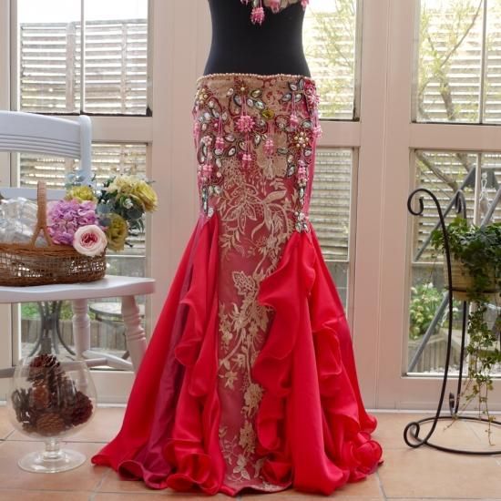 エジプト製 Amrデザイン WineRed&RosePink Mermaid Frill md1262