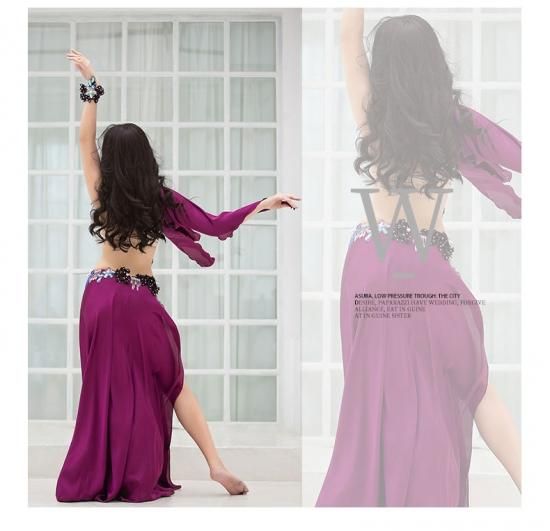 ベリーダンス衣装 ブラ スカート繋ぎデザインサテンフレア