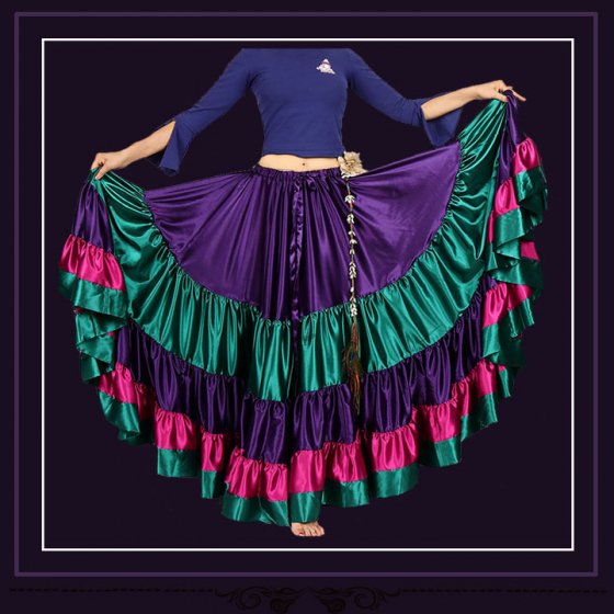 ２５ヤードサテンジプシースカート Purple/green/winered　gs1460 - ベリーダンス衣装・レディースファッション【Salalah】